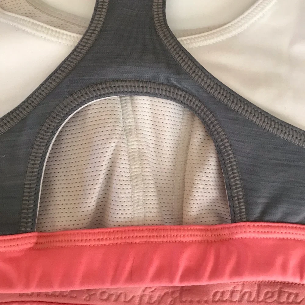 Athleta Triple Dare Sports Bra Pink Gray White Size XS XSmall._5